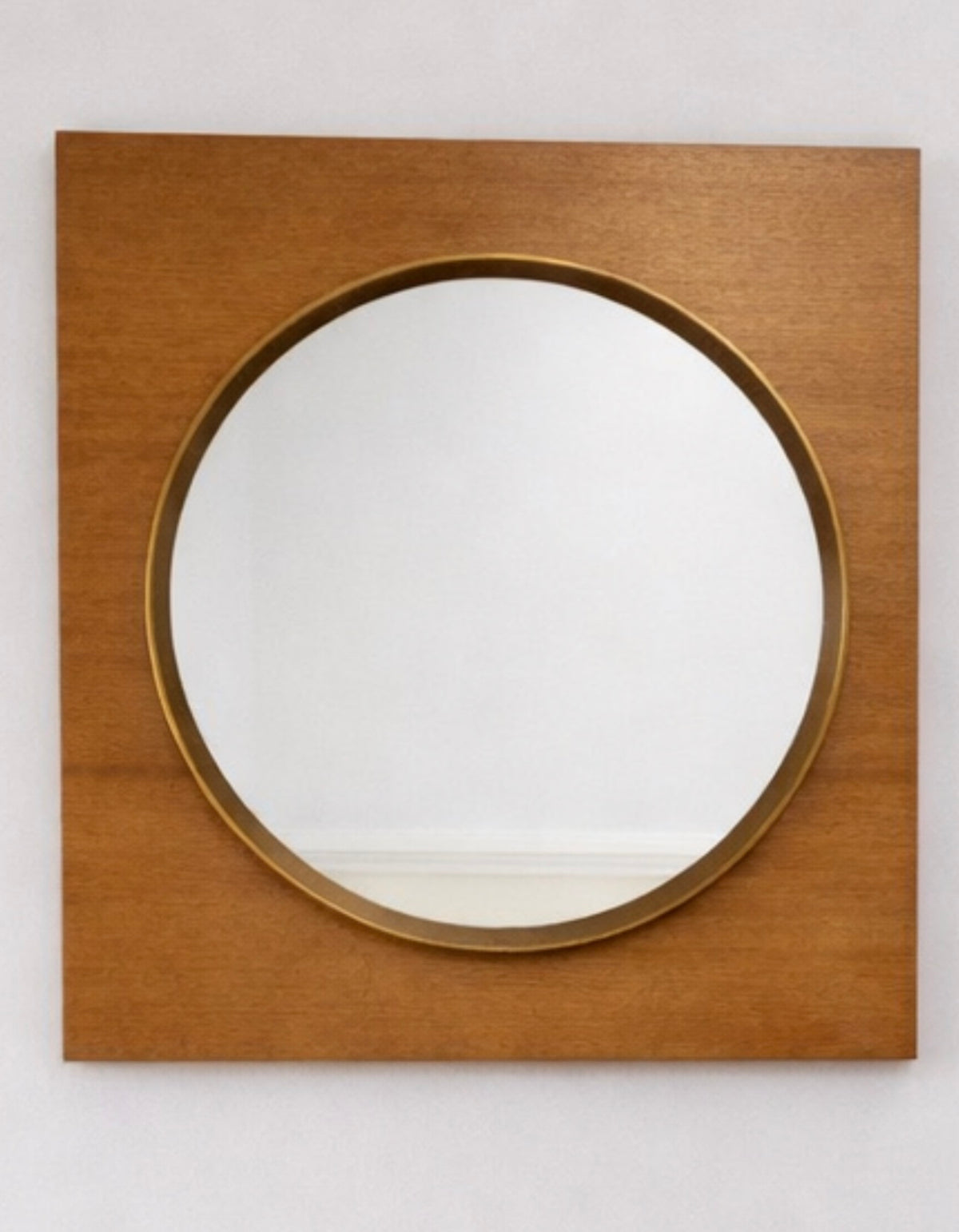 Miroir mural vintage — bois & finition laiton (années 70)