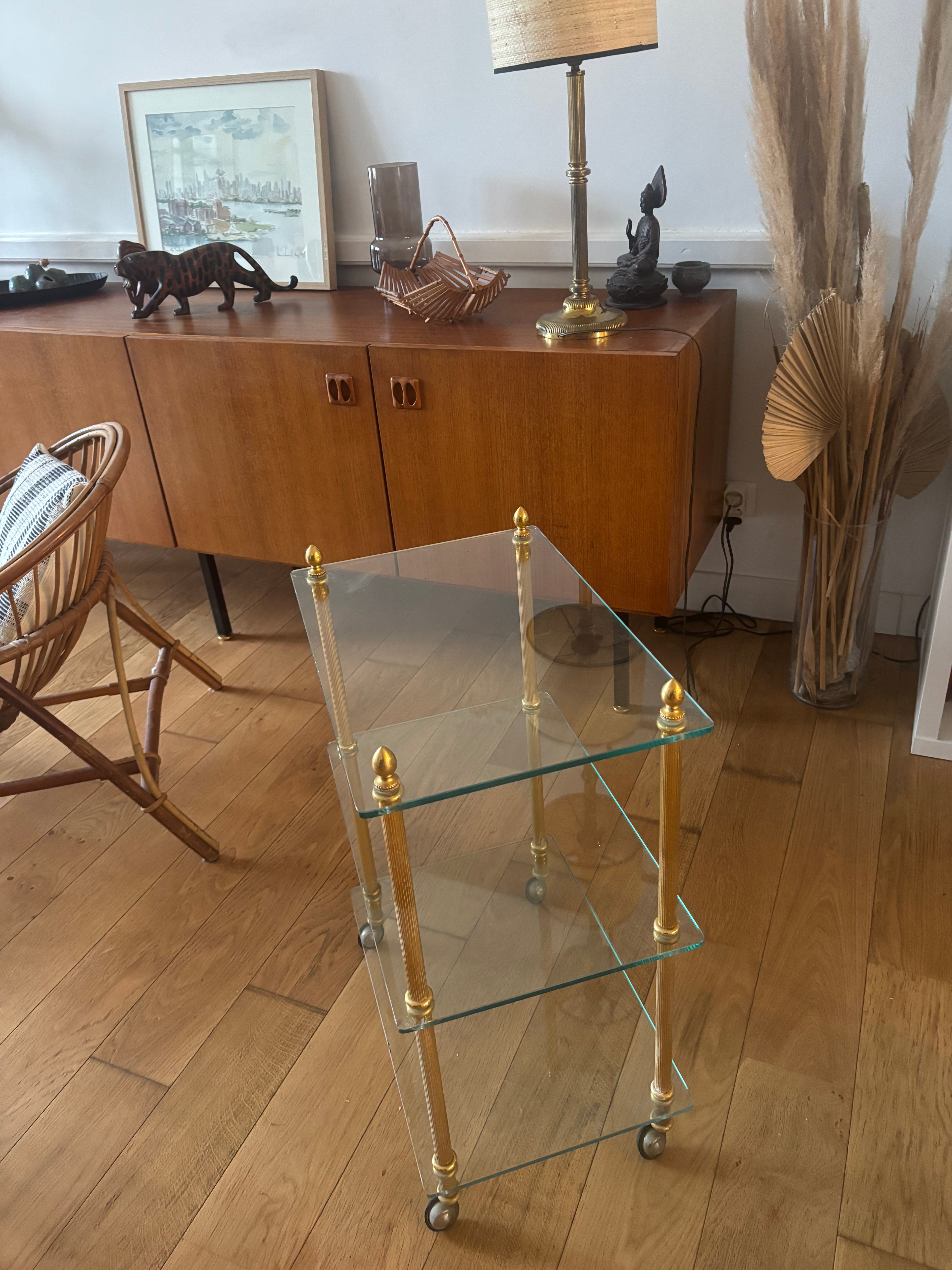 Desserte roulante en laiton et verre – années 70/80