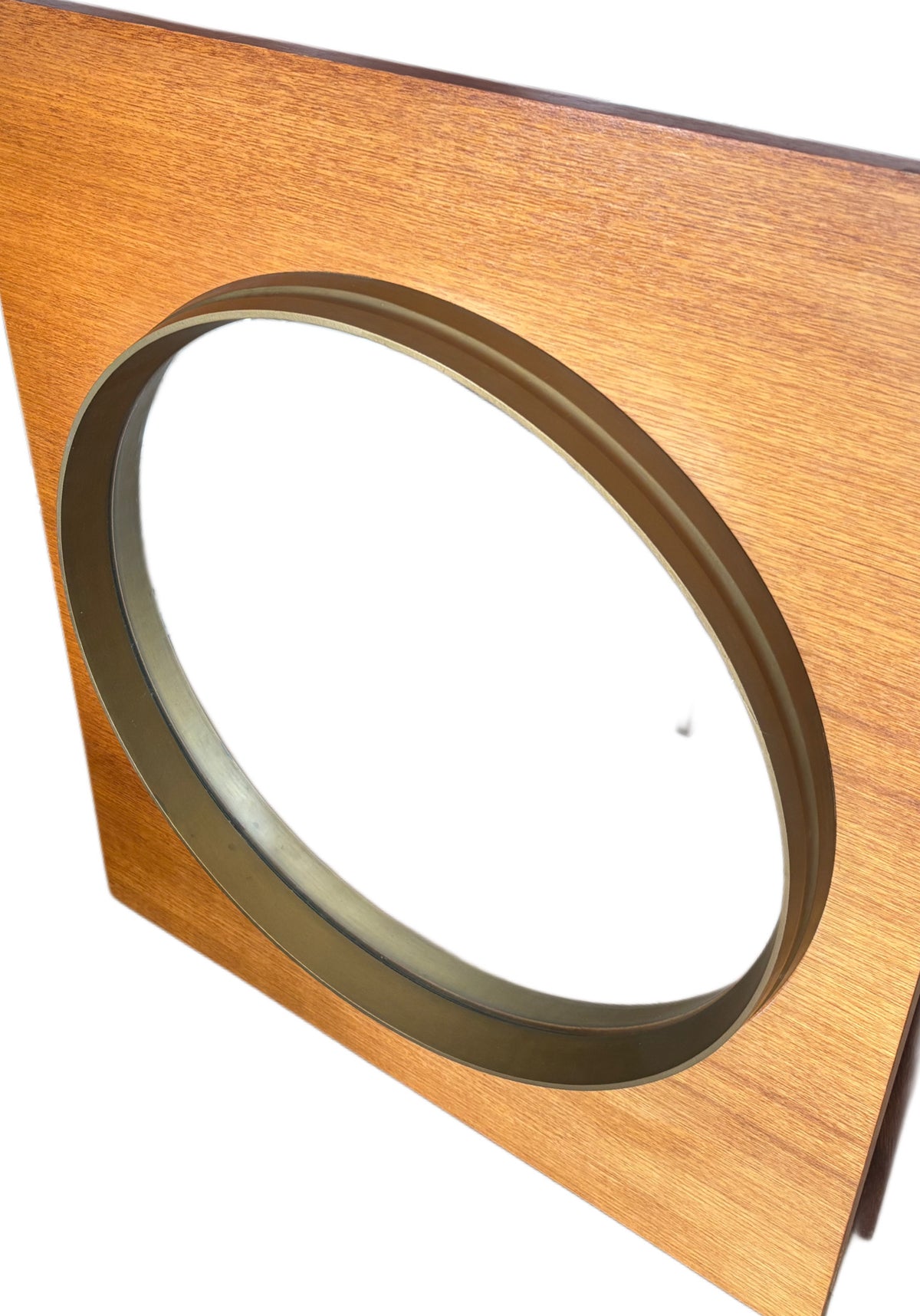 Miroir mural vintage — bois & finition laiton (années 70)