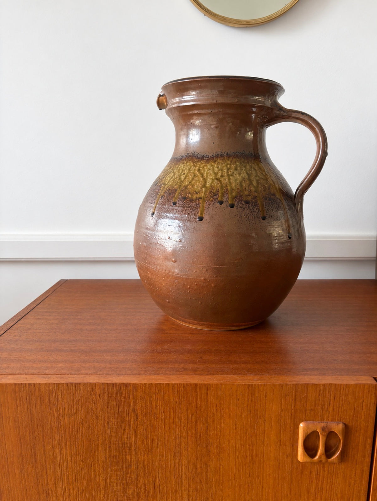 Grand pichet pot de sol XXL en grès vernissé — Esprit Wabi-Sabi 1960-1970