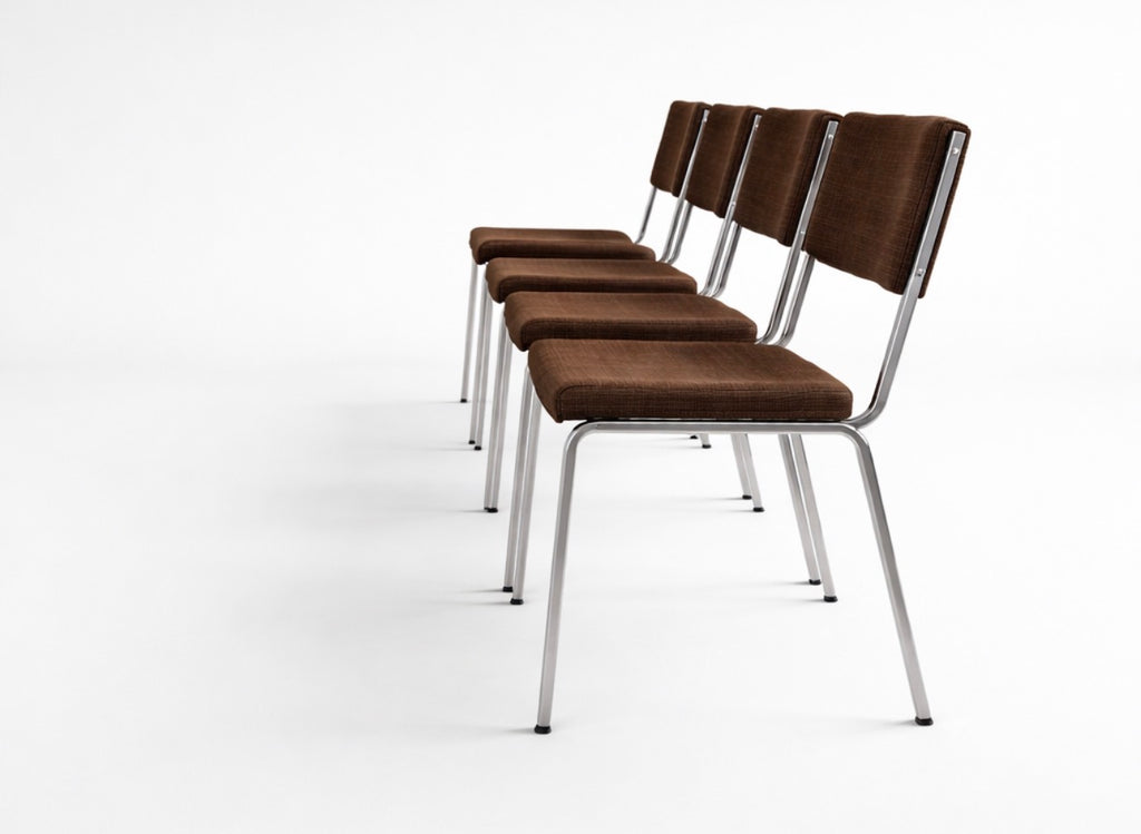 Lot de 4 chaises chromées – tissu brun – années 70/80