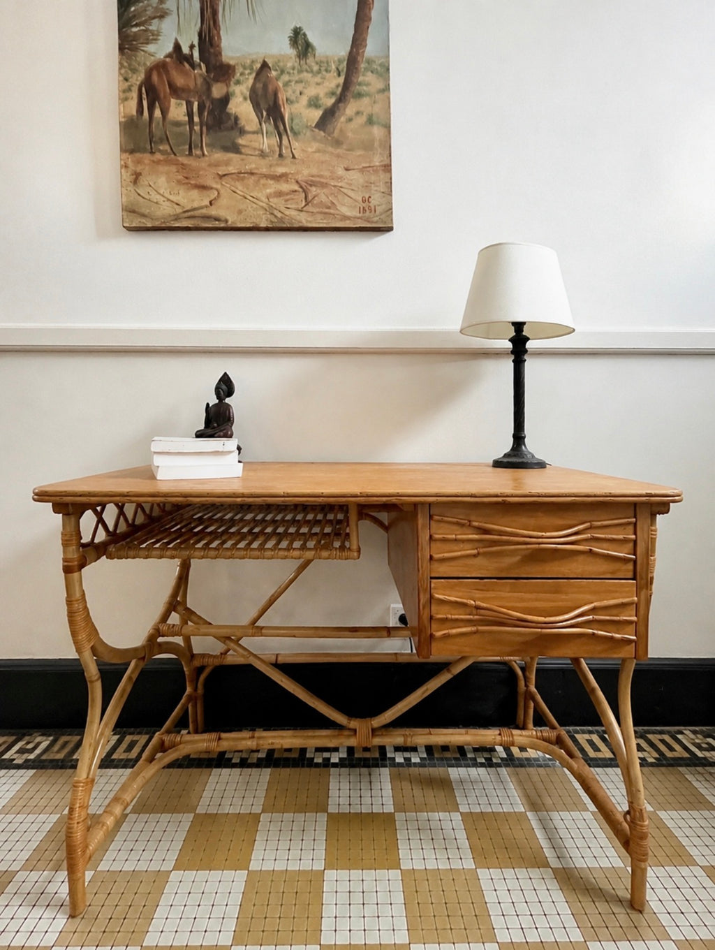 Bureau en rotin et bois – années 1960