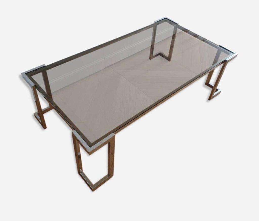 Table basse chrome et verre fumé – années 70