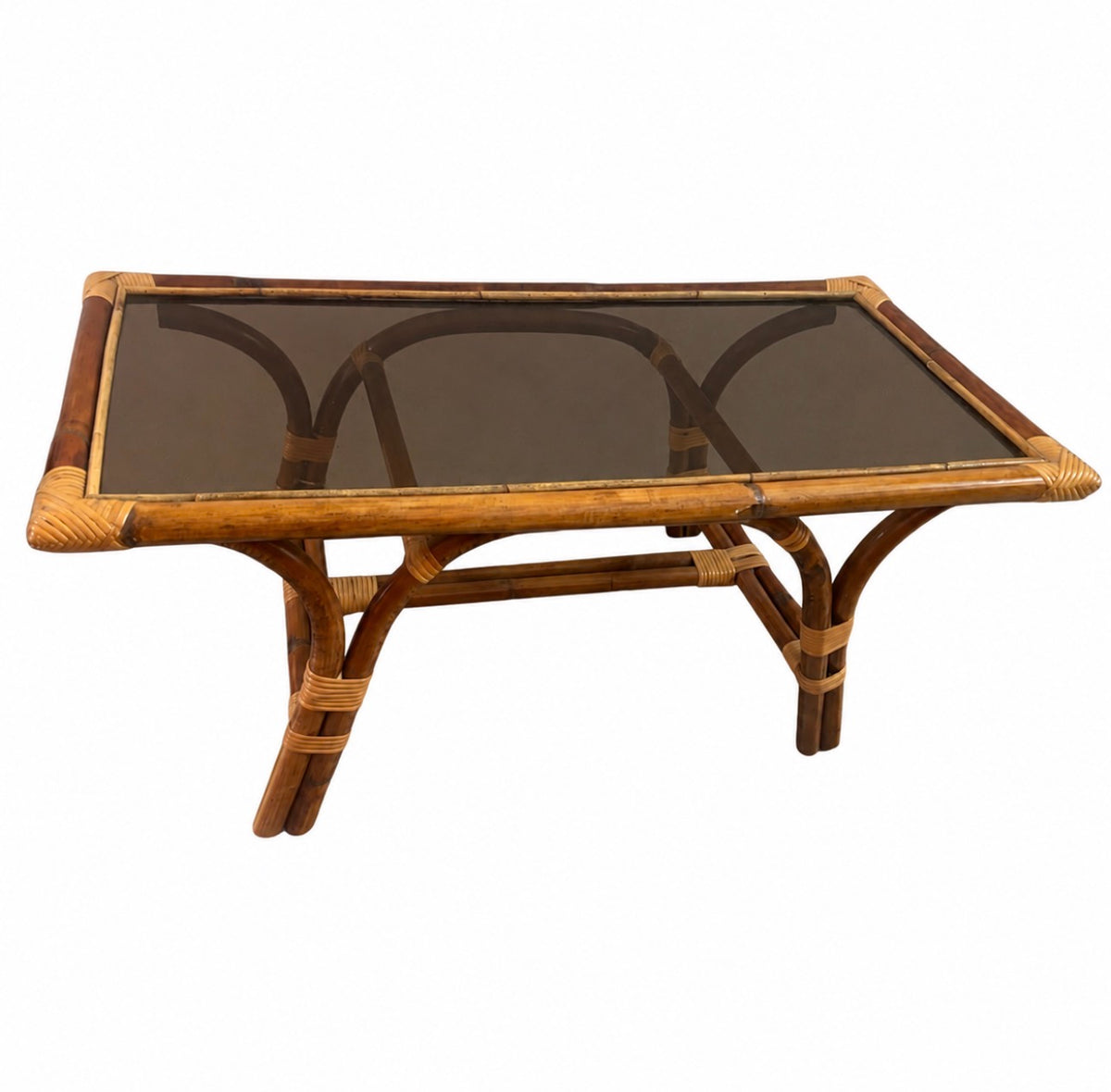Table basse en bambou et rotin – années 70