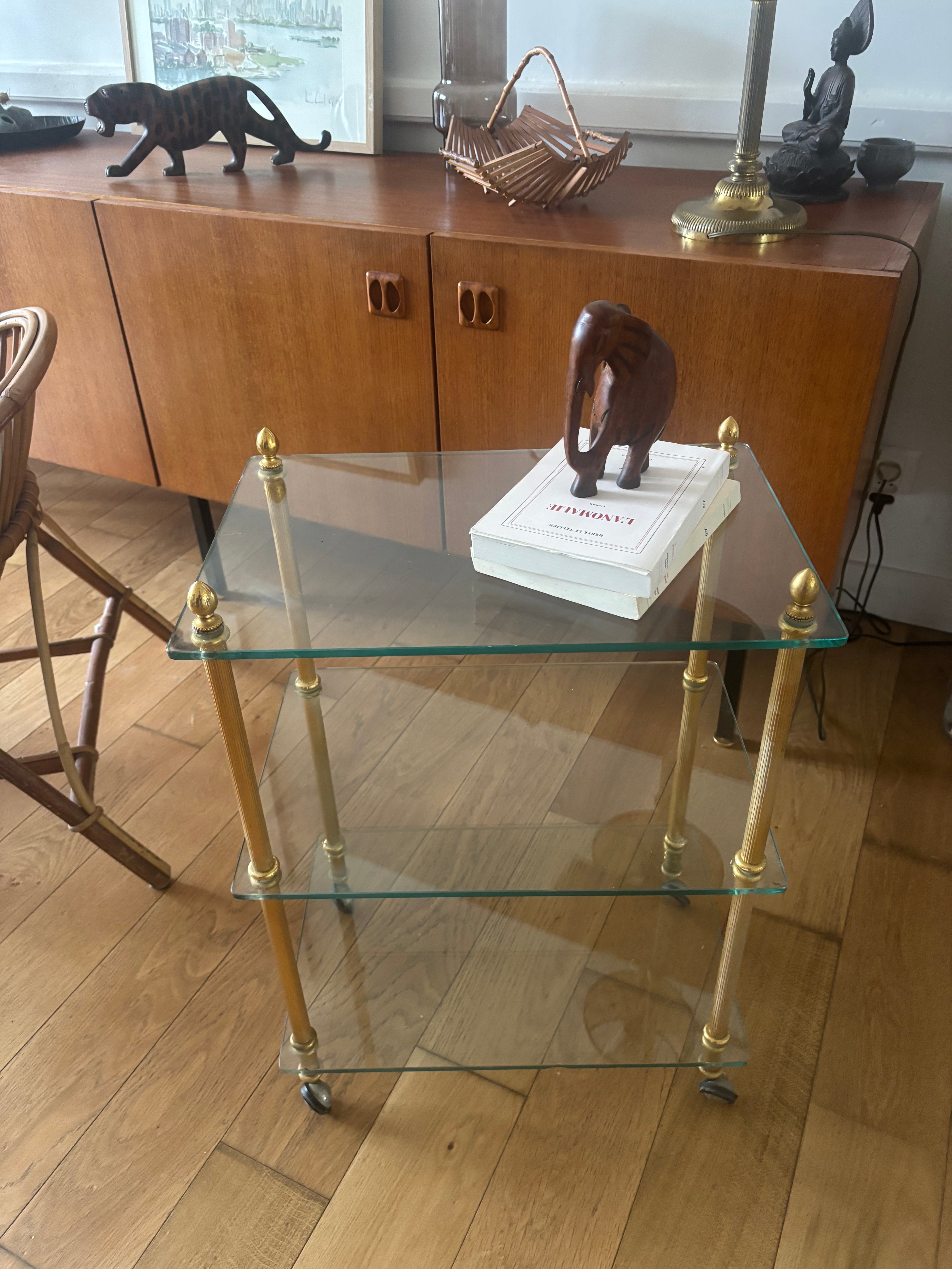 Desserte roulante en laiton et verre – années 70/80