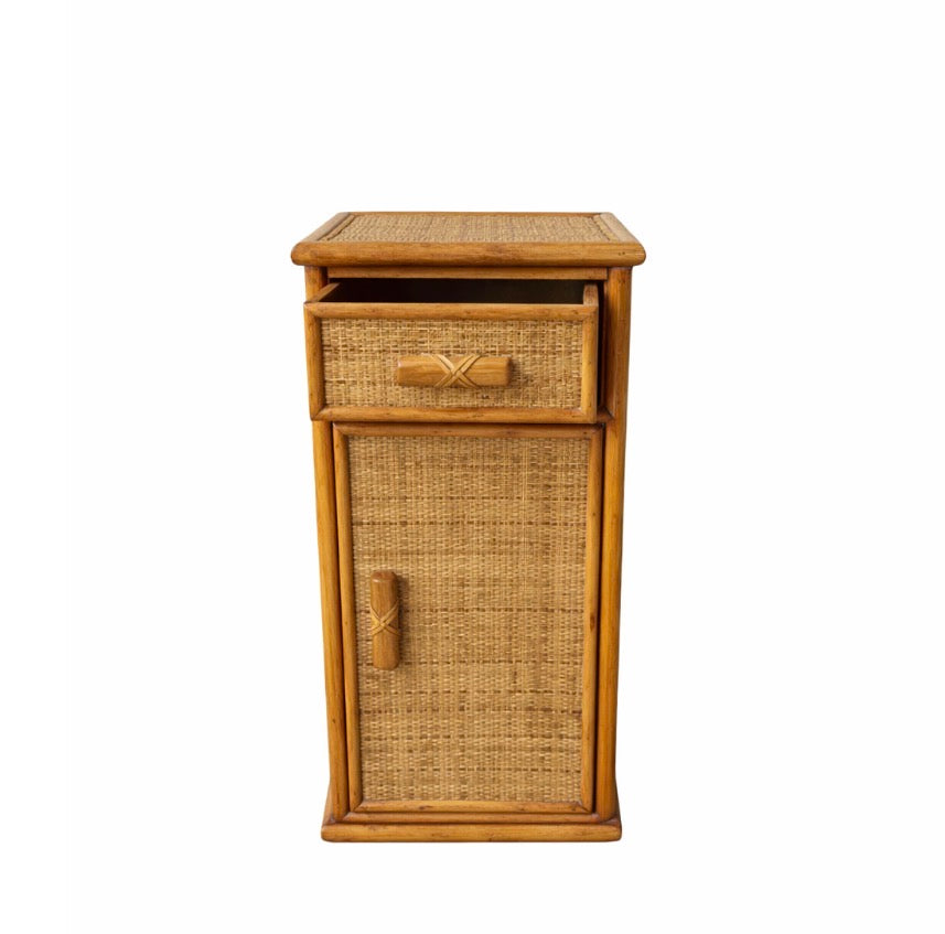 Meuble d’appoint en bambou et rotin – années 80