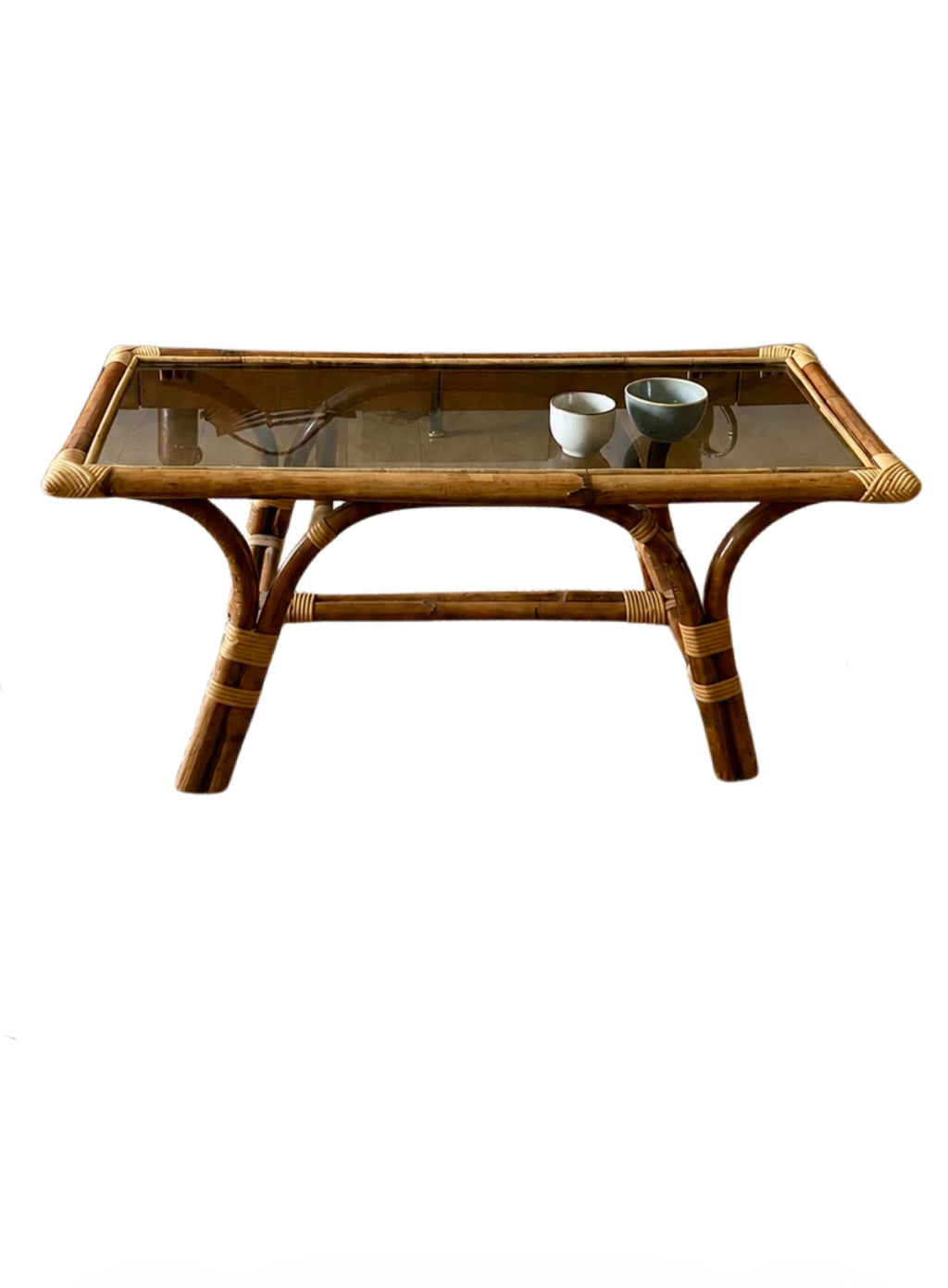 Table basse en bambou et rotin – années 70