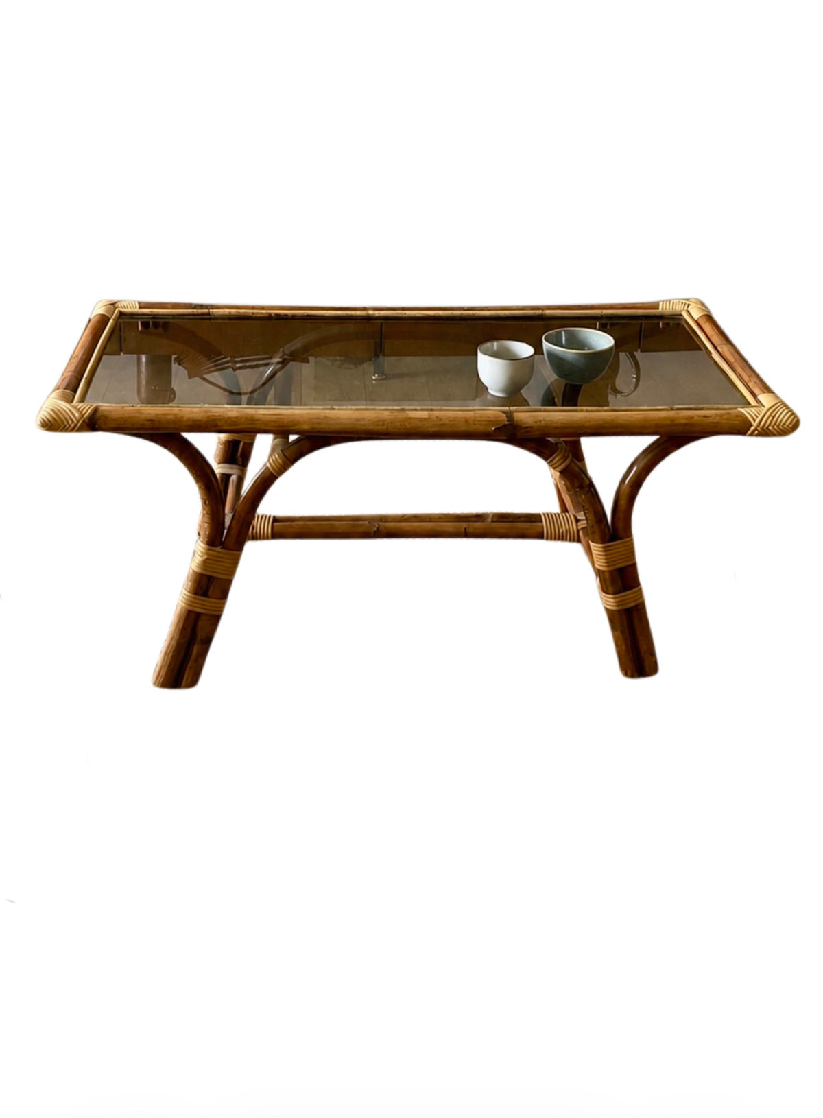 Table basse en bambou et rotin – années 70