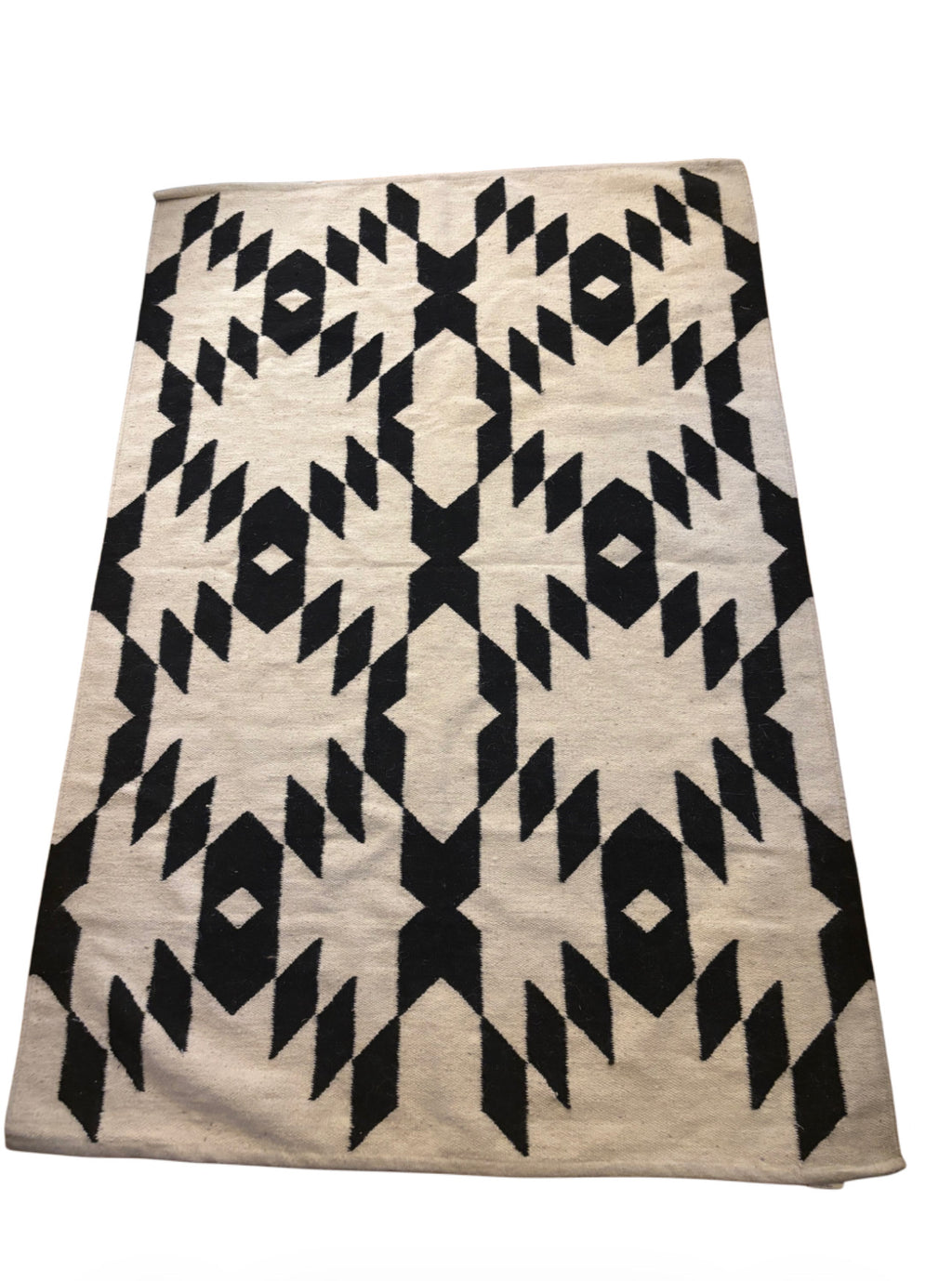 Tapis kilim en laine à motifs géométriques – noir & écru