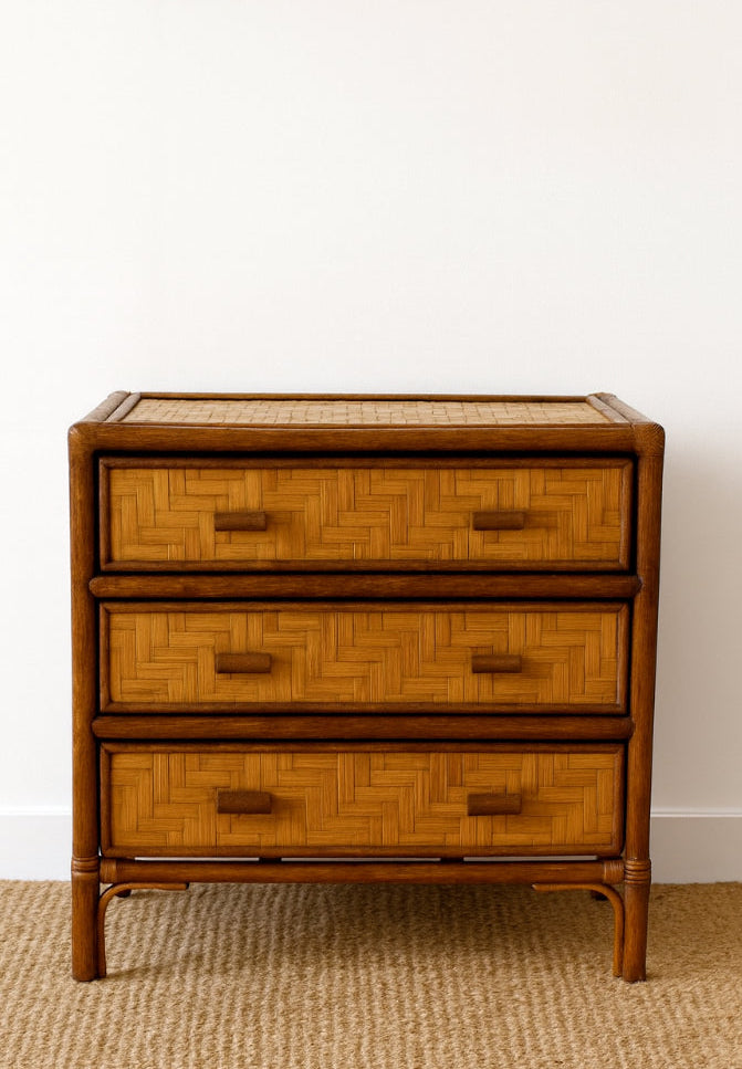 Commode en rotin et bambou tressé – années 70