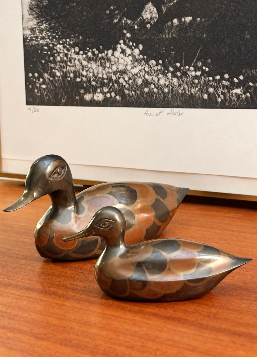 Duo de canards en laiton patiné – Années 70