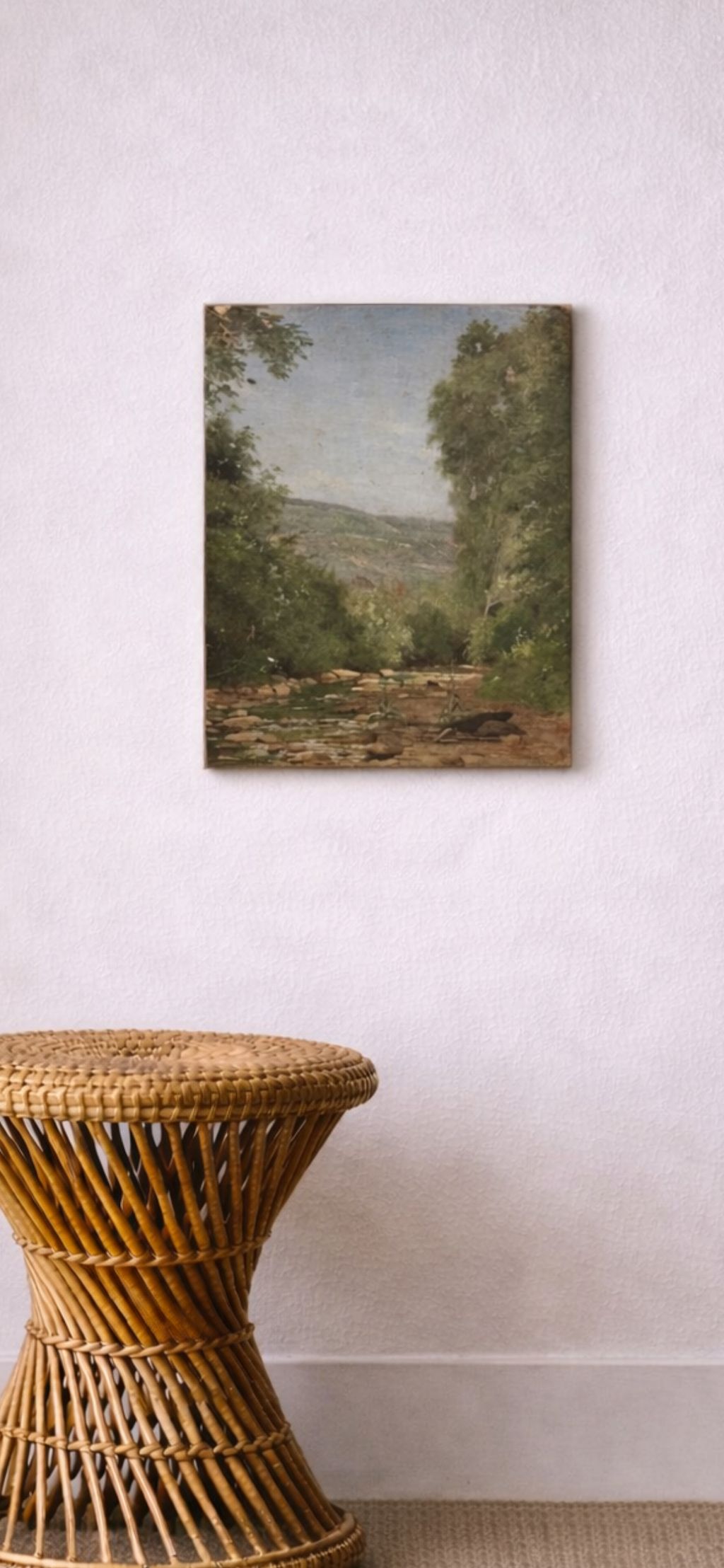 Tabouret TamTam en rotin tressé – années 70