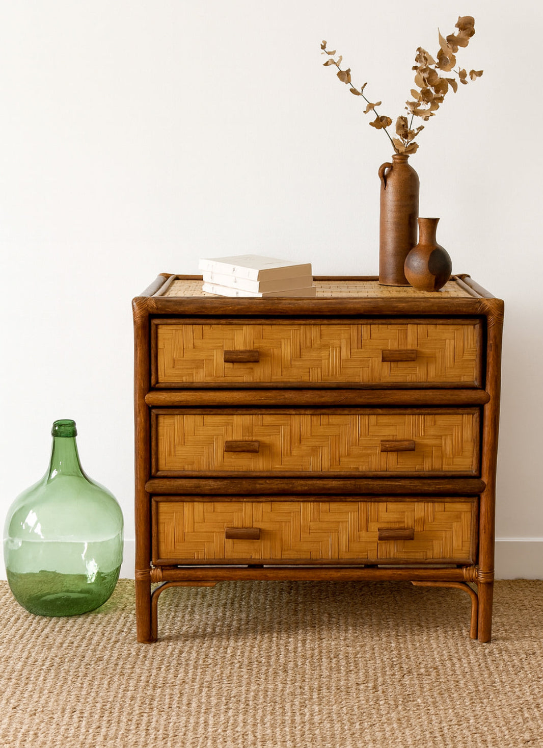 Commode en rotin et bambou tressé – années 70