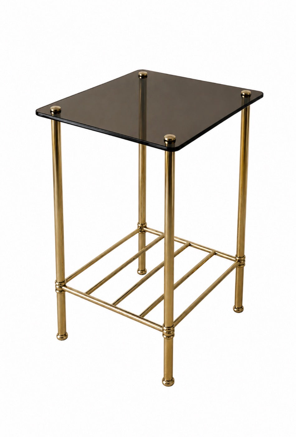 Table d’appoint en laiton et verre fumé – années 80/90