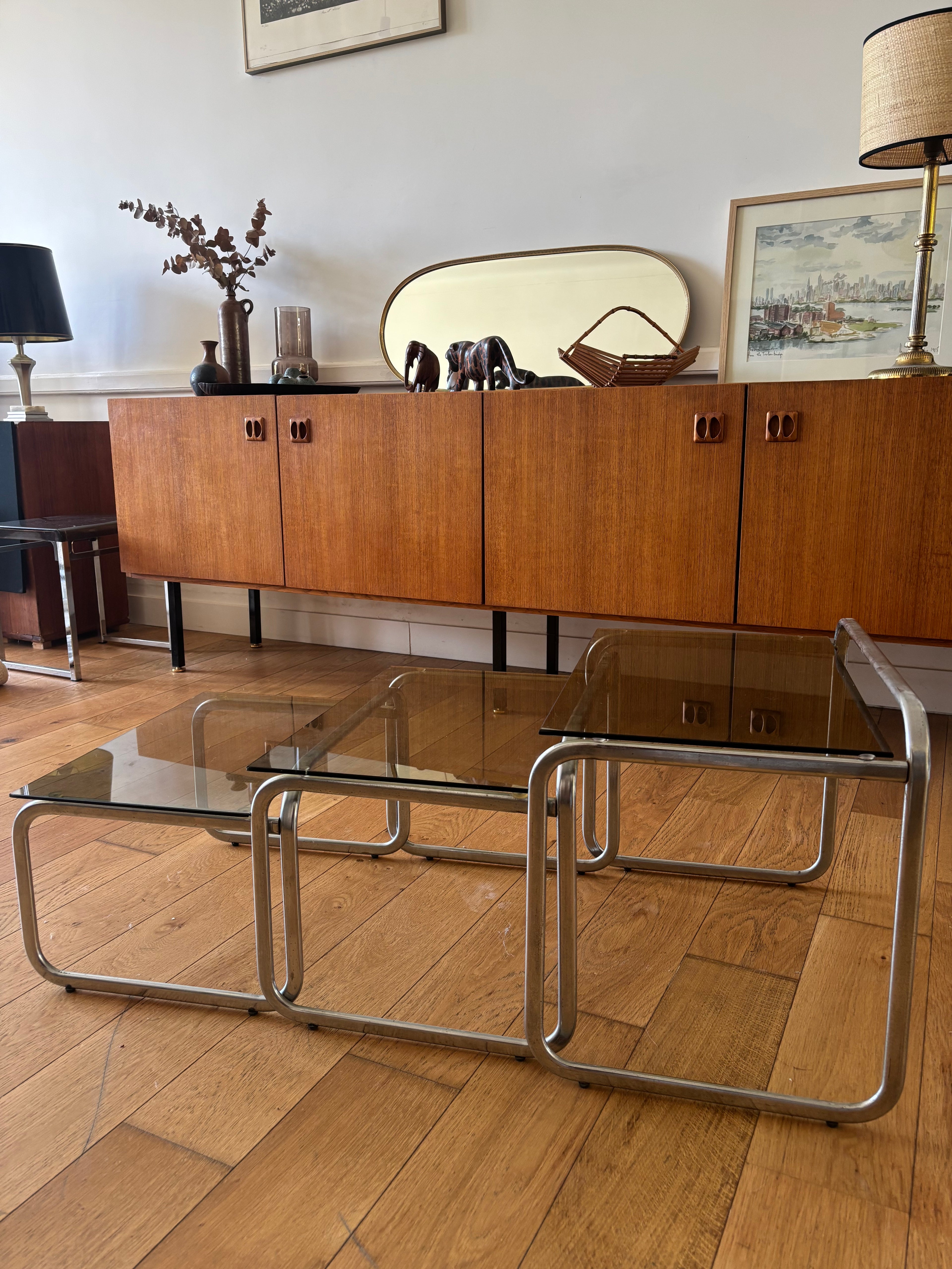 Tables gigognes en verre – années 70