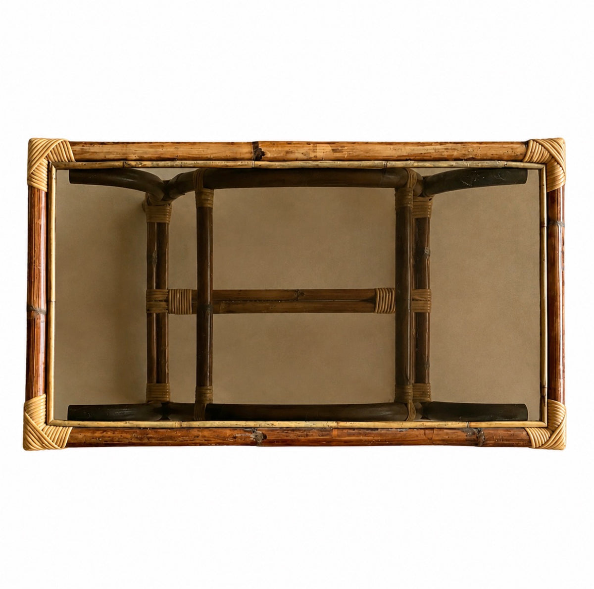Table basse en bambou et rotin – années 70