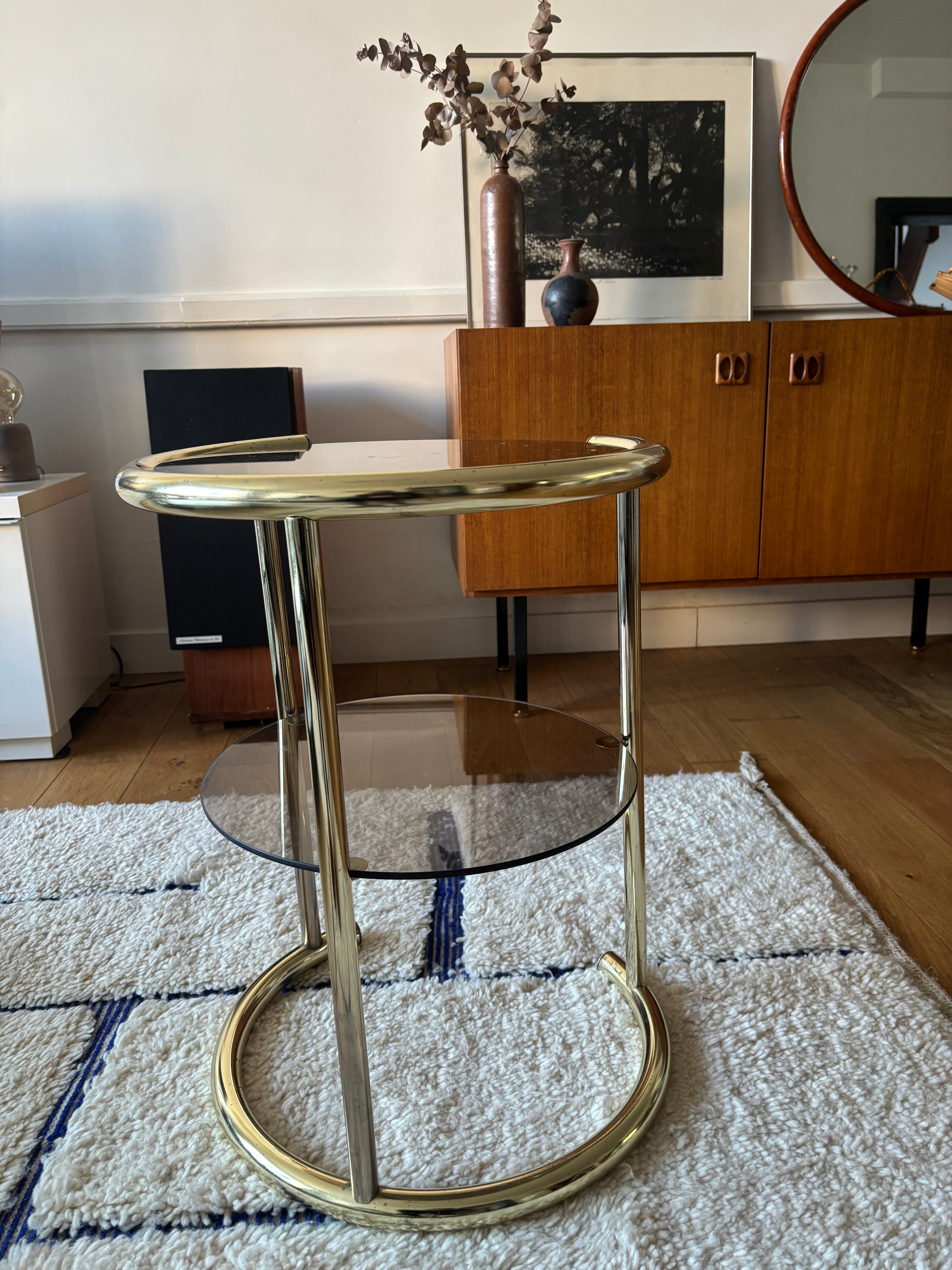 Desserte en laiton et verre fumé – années 70/80