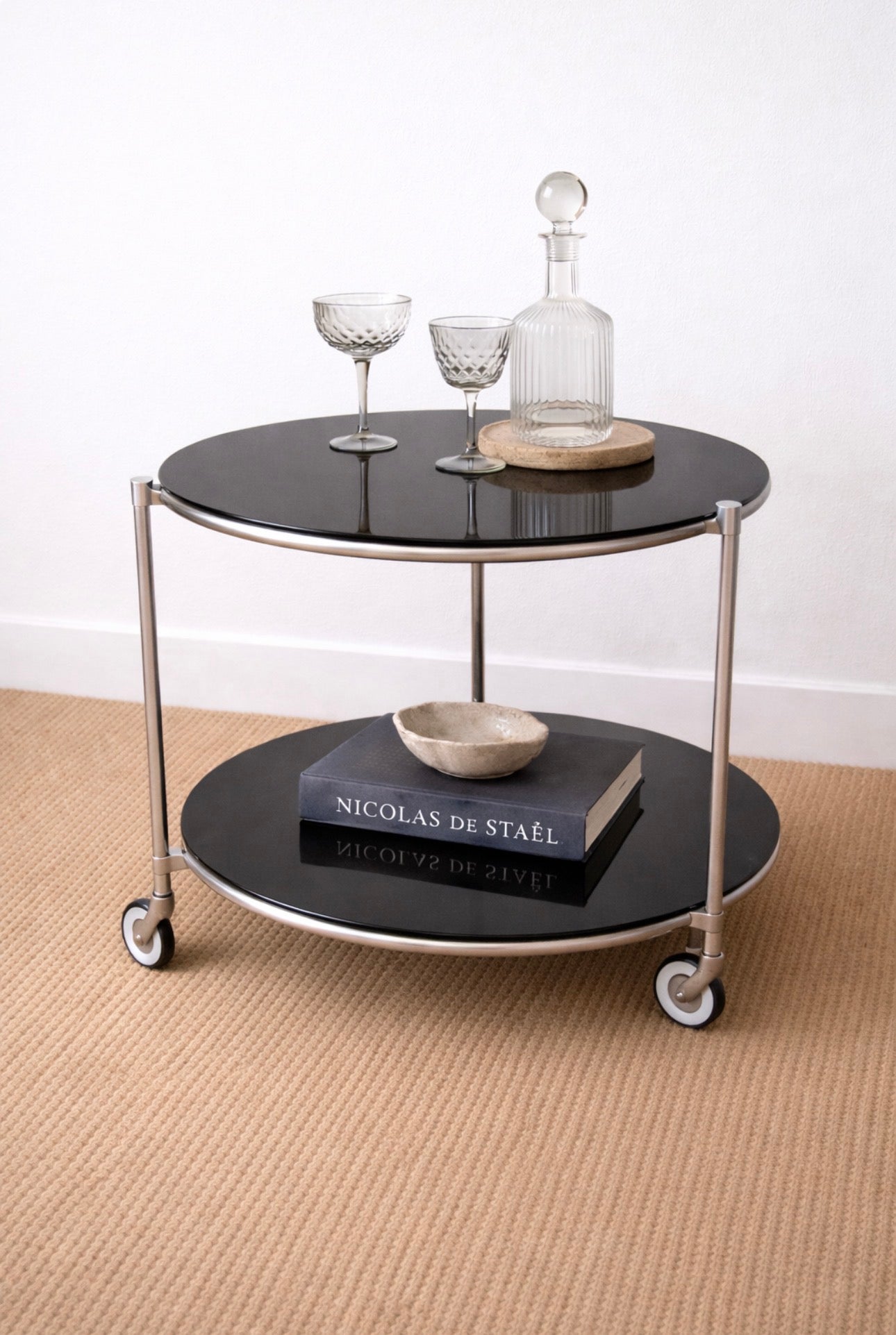 Table d’ appoint  – verre fumé & chrome