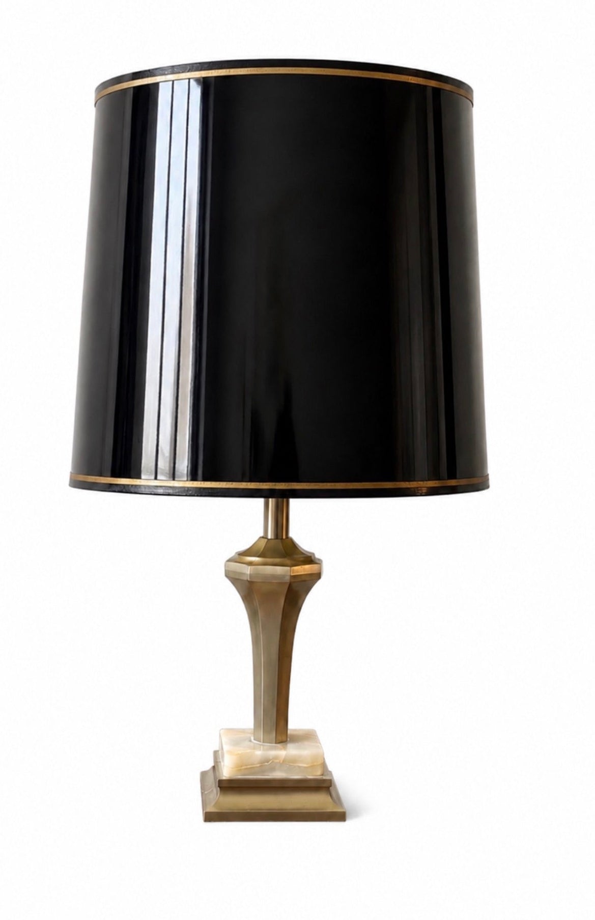 Lampe années 70 – Métal, onyx et abat-jour noir