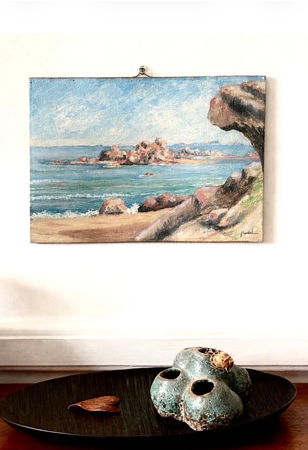 Paysage marin sur bois – Trégastel, 1957