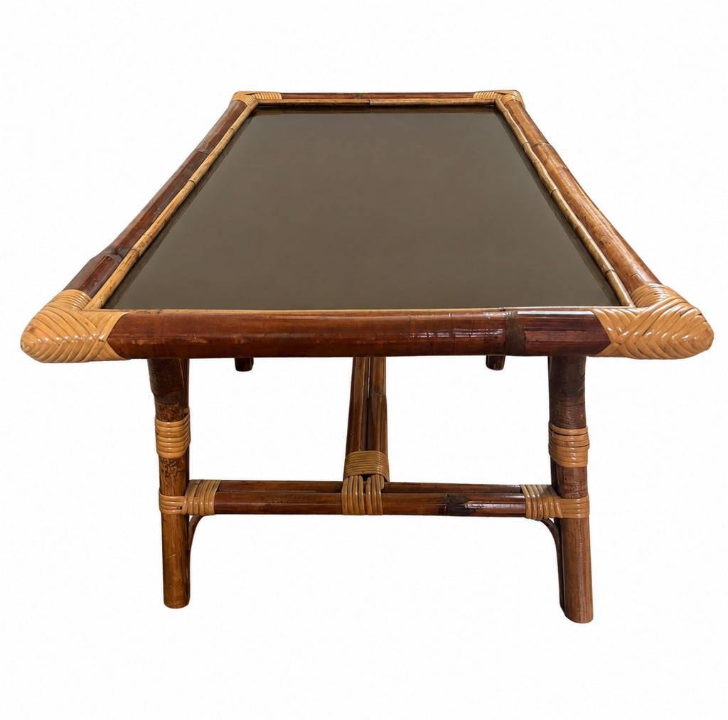 Table basse en bambou et rotin – années 70