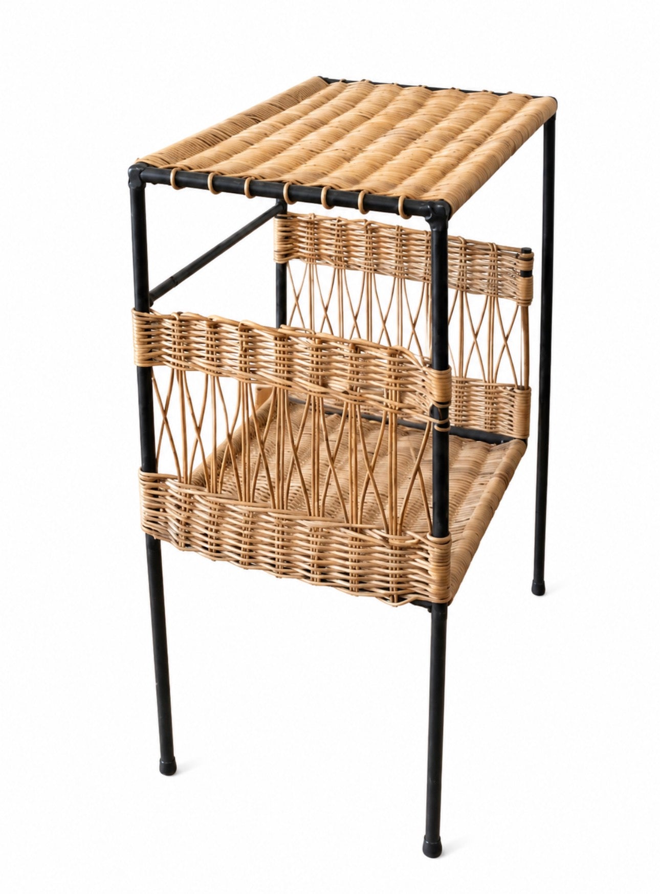 Table d’appoint en métal et osier tressé – années 70/80