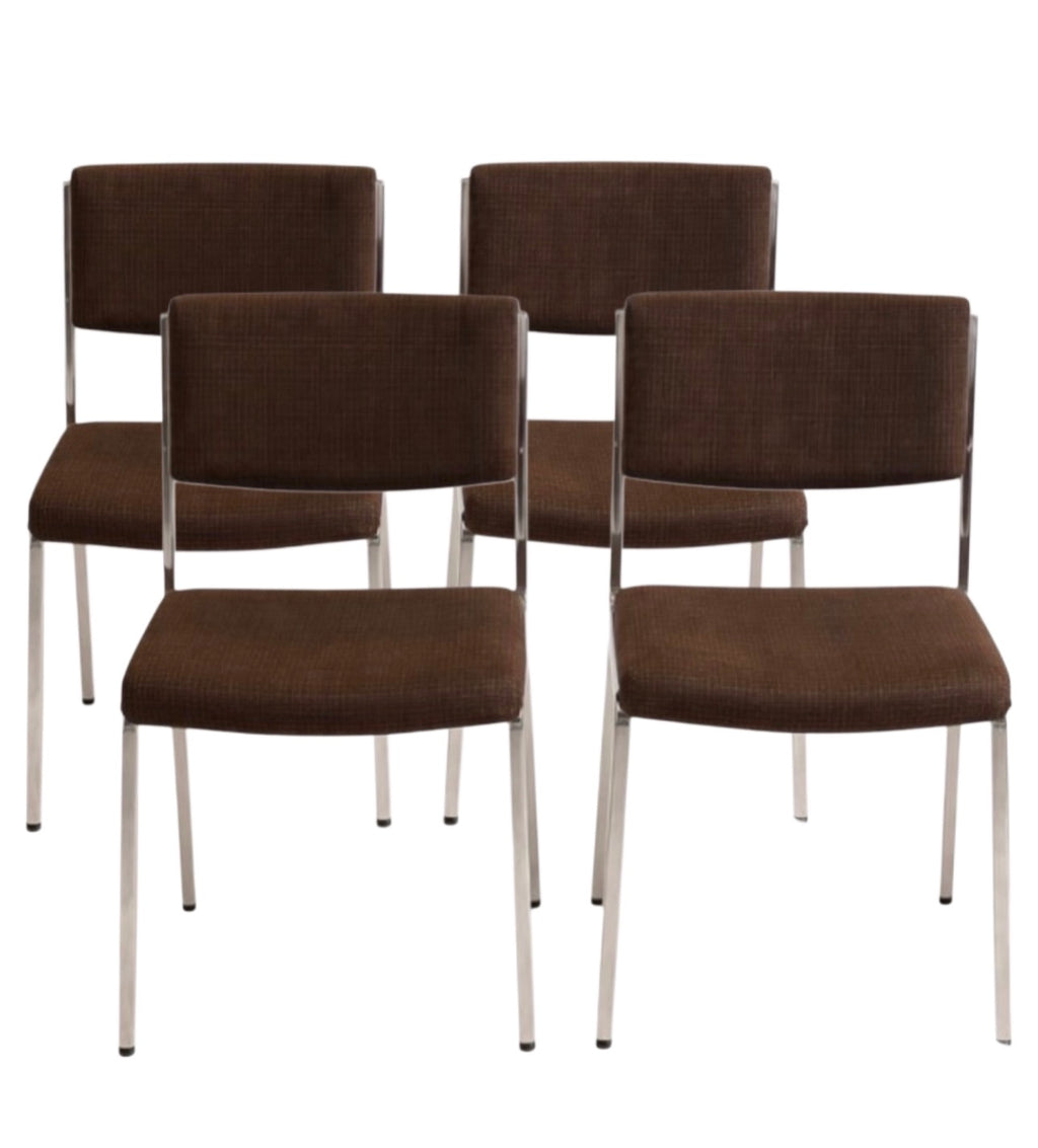 Lot de 4 chaises chromées – tissu brun – années 70/80