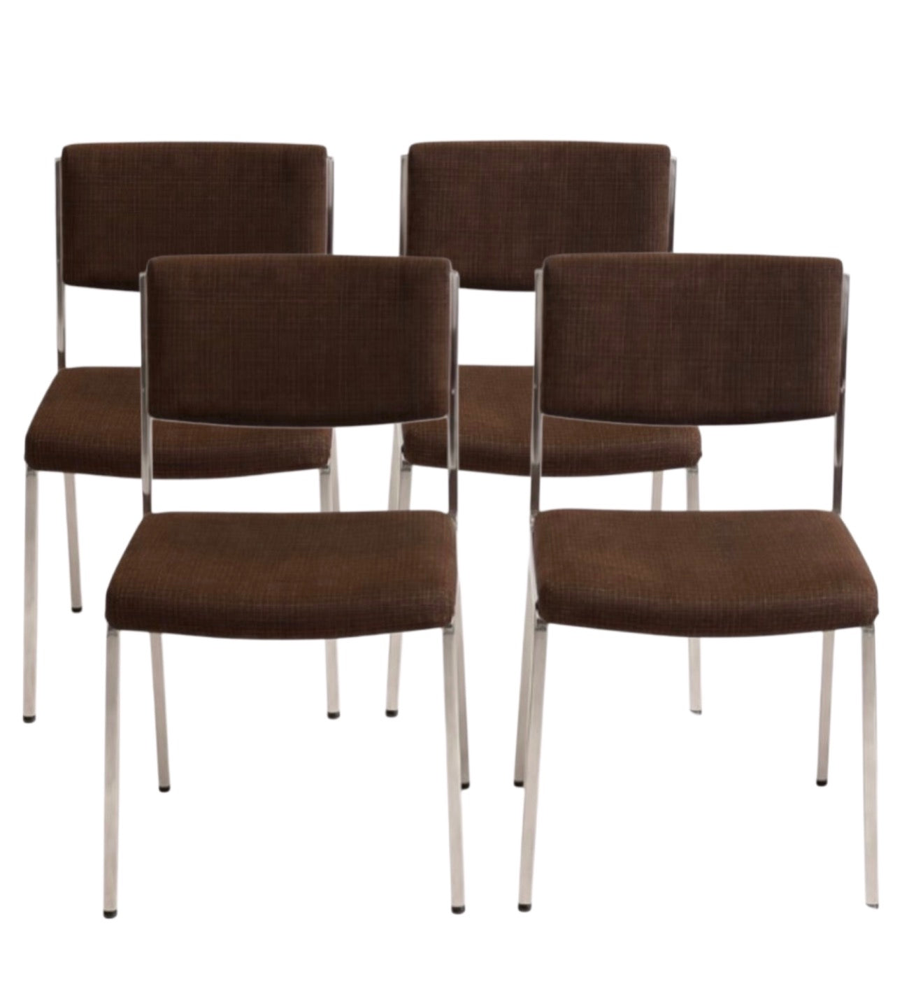 Lot de 4 chaises chromées – tissu brun – années 70/80