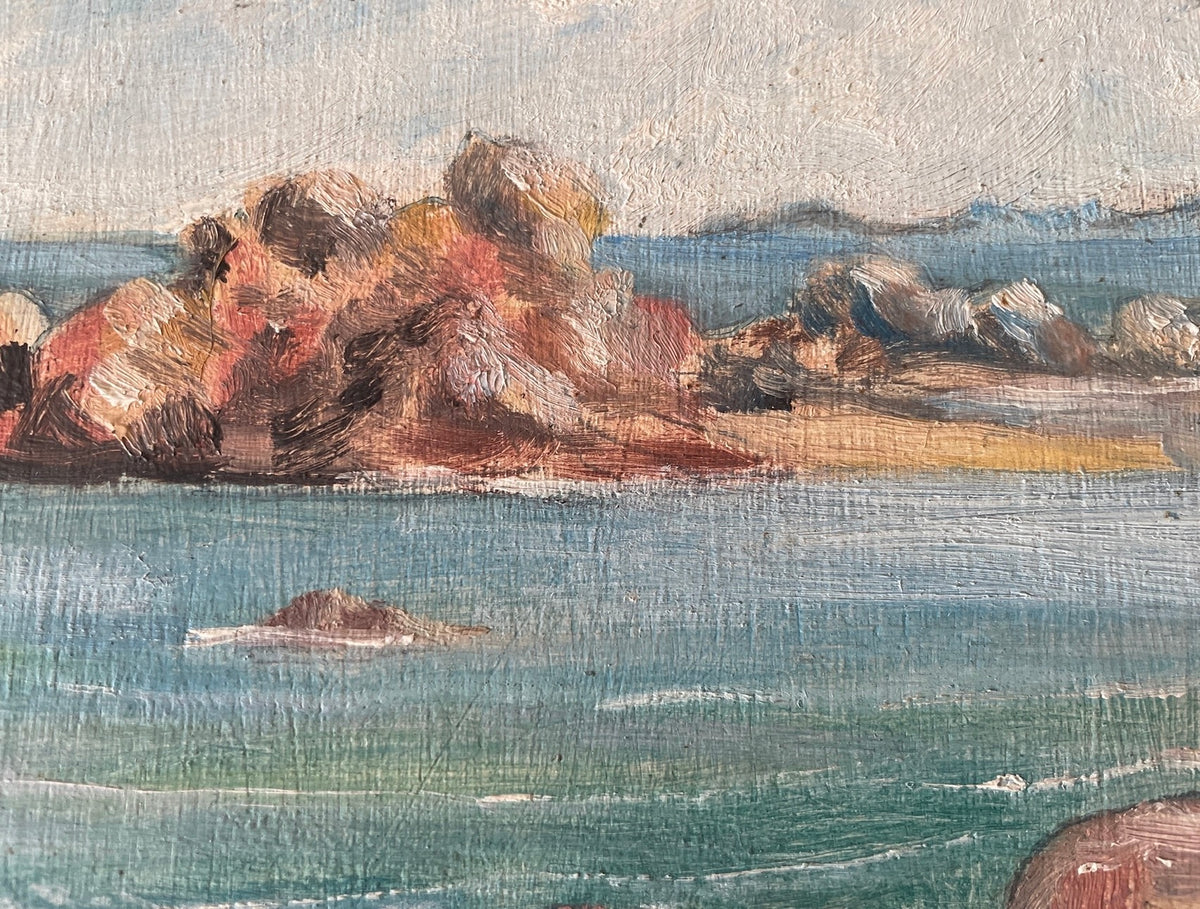 Paysage marin sur bois – Trégastel, 1957