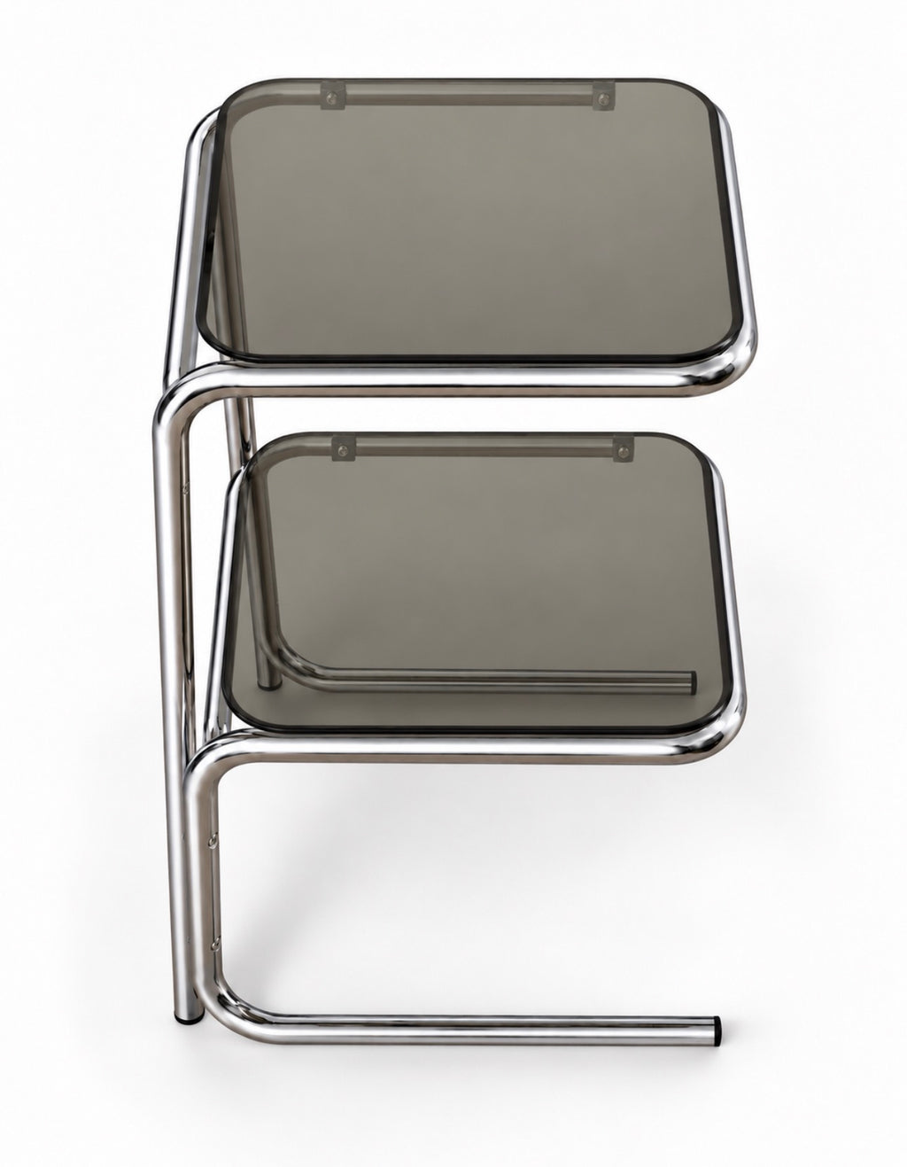 Sellette chrome et verre fumé à deux niveaux années 70/80.