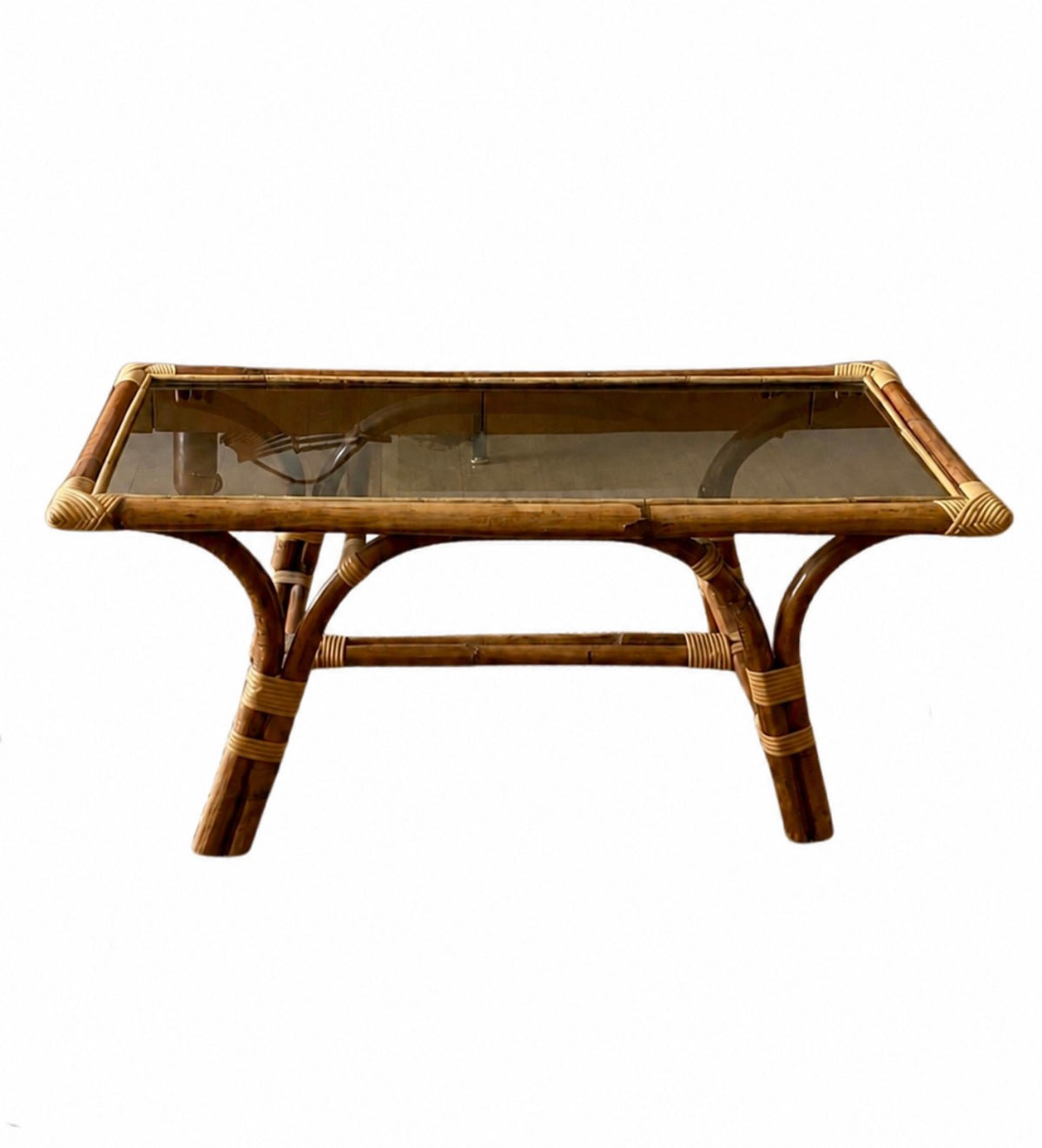 Table basse en bambou et rotin – années 70