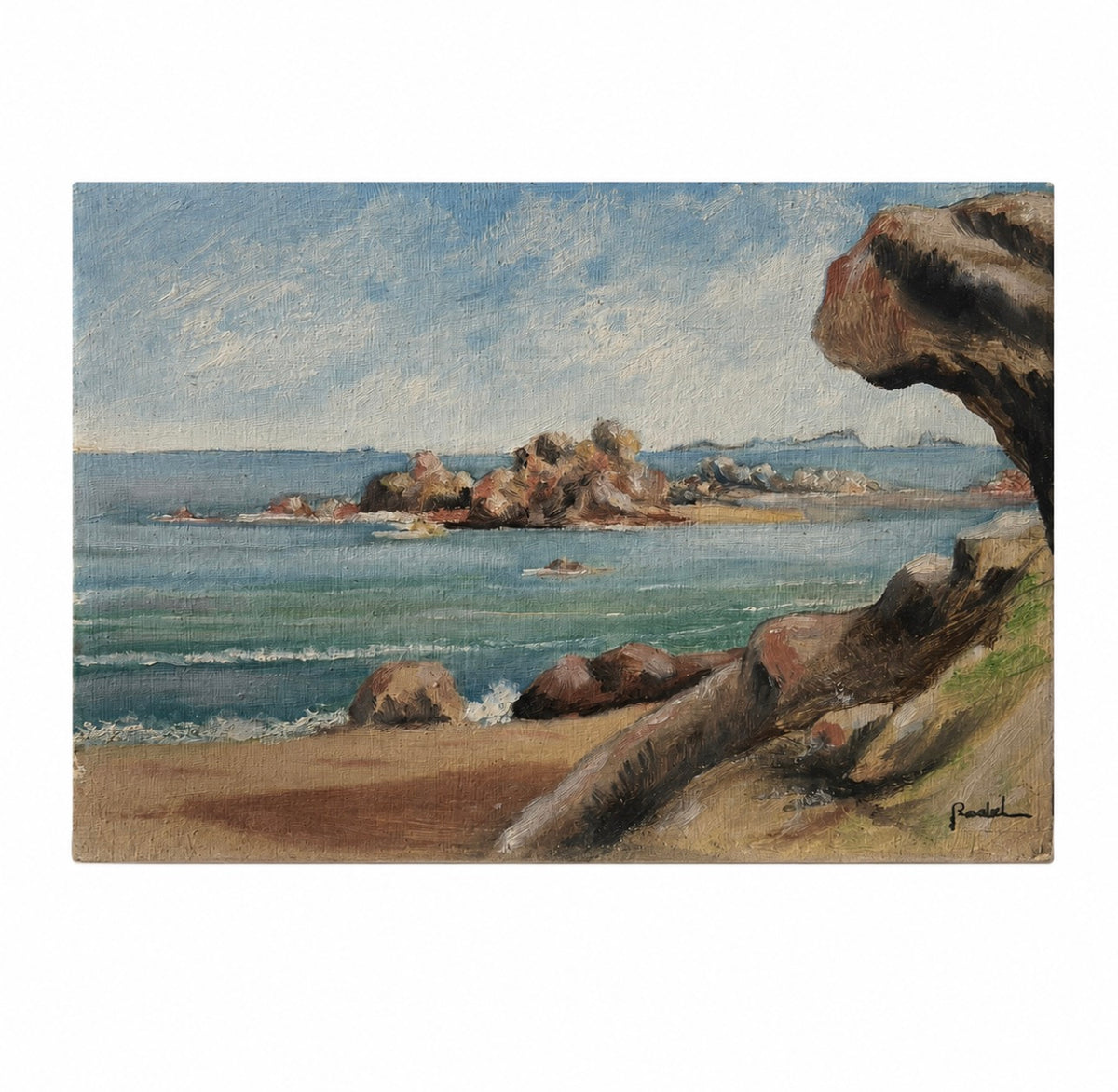 Paysage marin sur bois – Trégastel, 1957