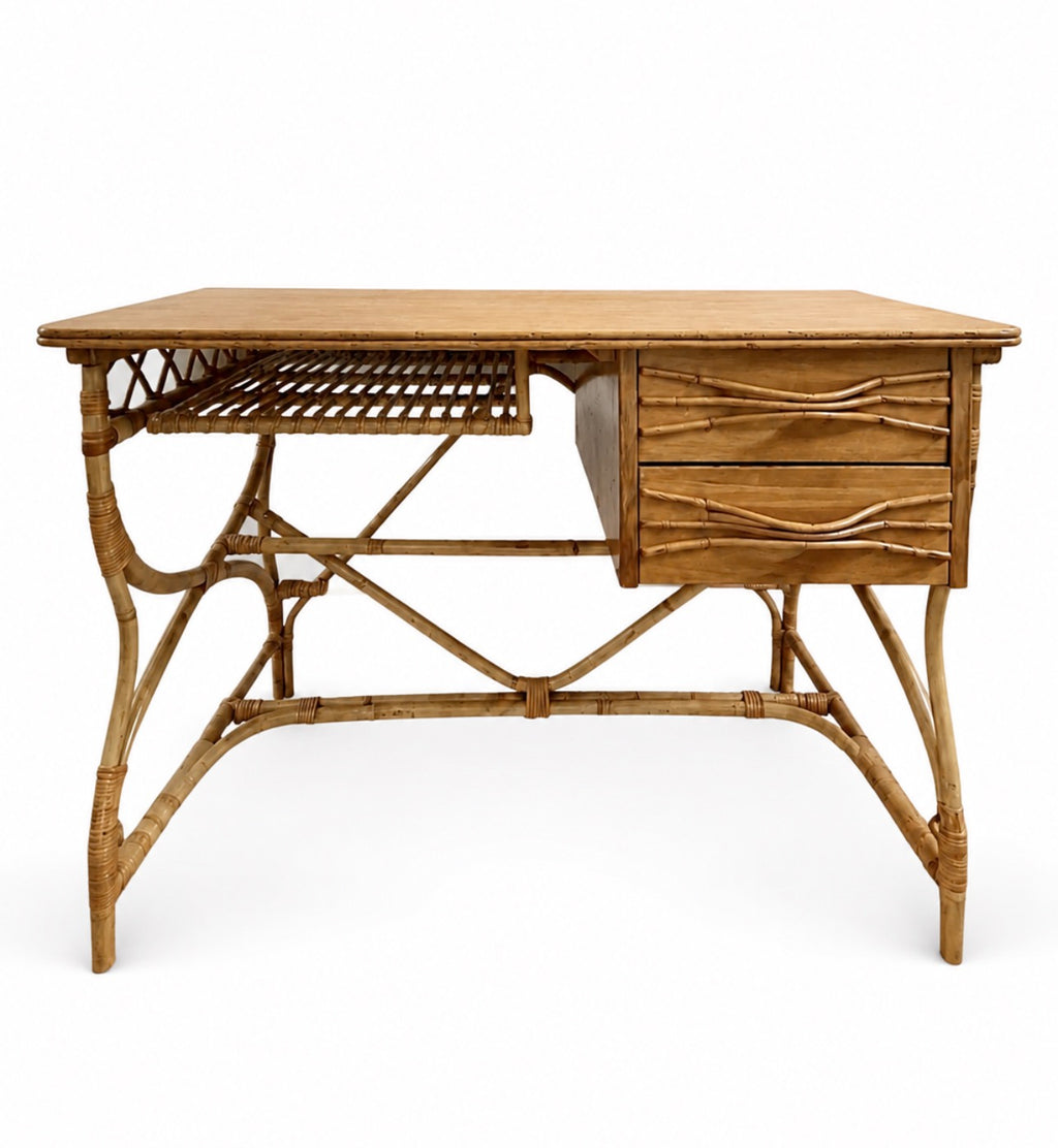 Bureau en rotin et bois – années 1960