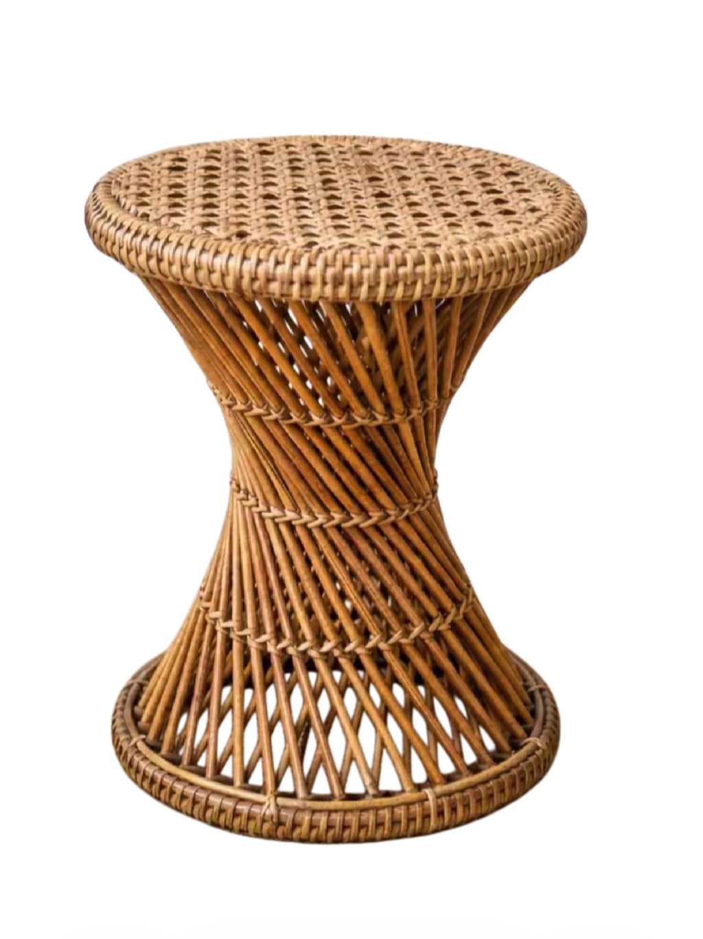 Tabouret TamTam en rotin tressé – années 70