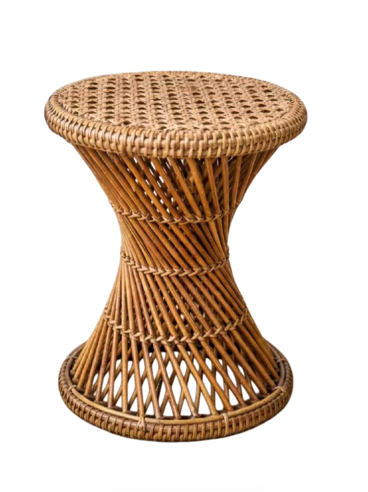 Tabouret TamTam en rotin tressé – années 70