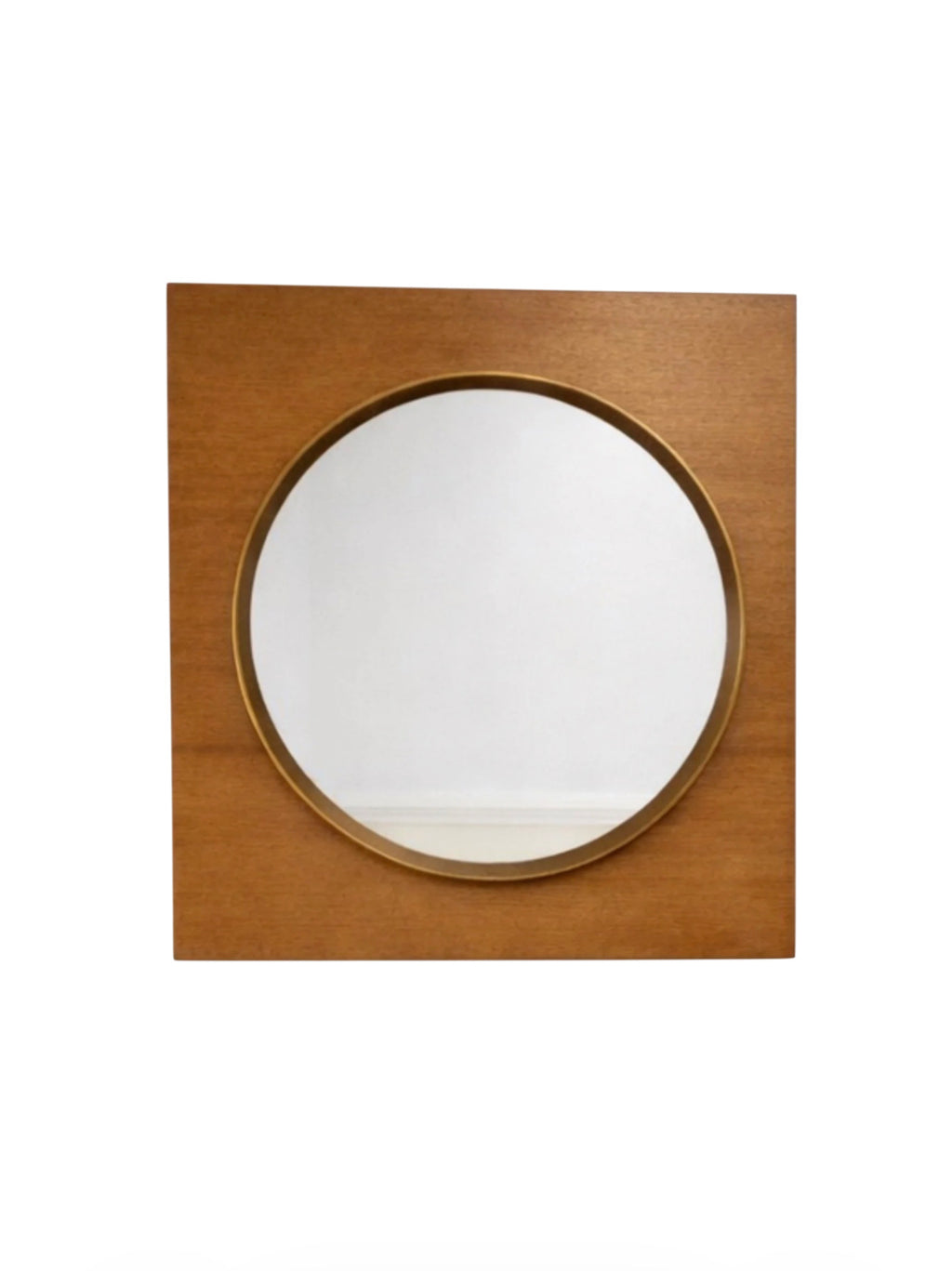 Miroir mural vintage — bois & finition laiton (années 70)
