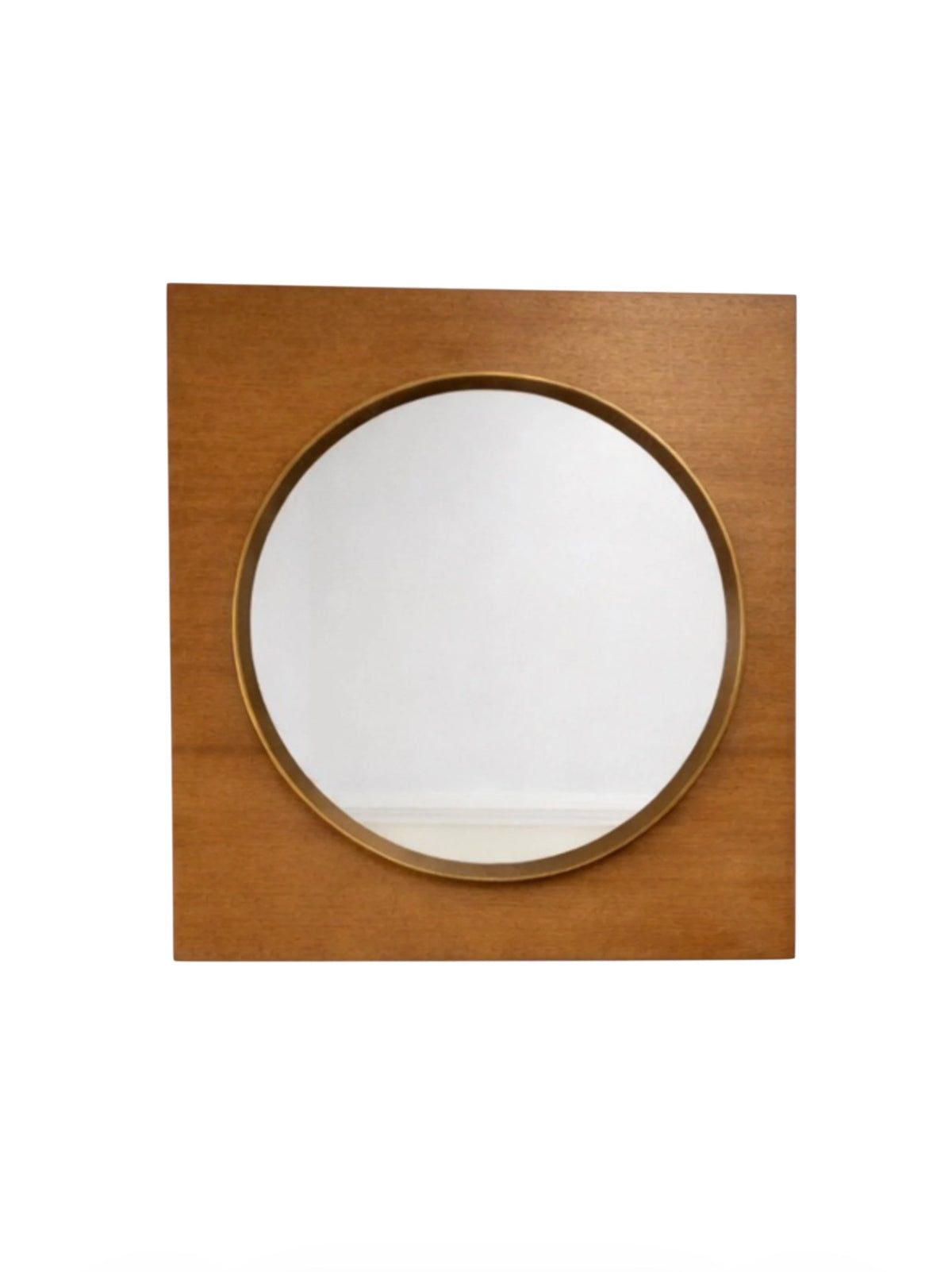 Miroir mural vintage — bois & finition laiton (années 70)